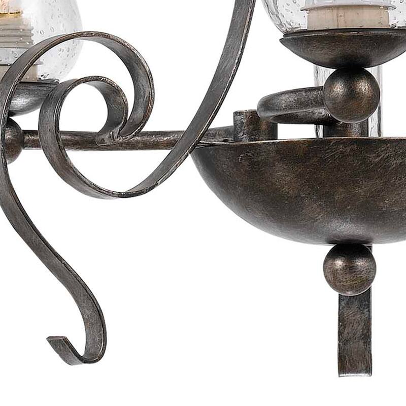3 Light Chandelier with Scrolled Gray Metal Frame and Clear Glass Shades for Dining Room or Living Room Décor - 25