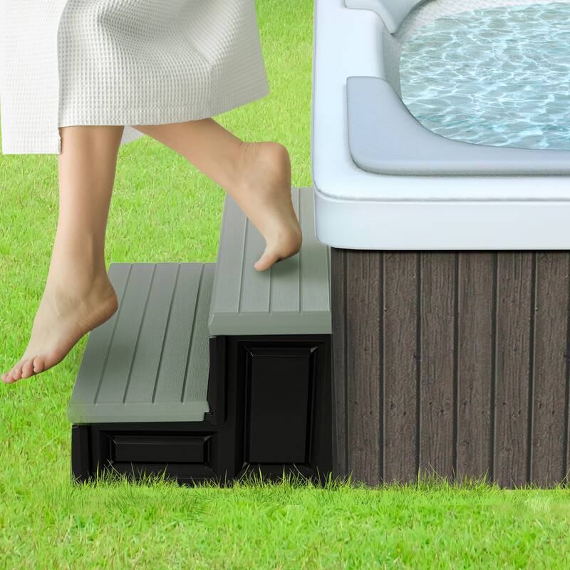 Confer Plastics Leisure Accents Deluxe Spa Steps, 36" Wide Hot Tub Stairs, Gray - 36 x 24 x 14 inches