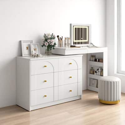Makeup Vanity Table with Mirror and Lights, 3-Mode LED, 7 Storage Drawers and Adjustable Flip-Top for Bedroom Use