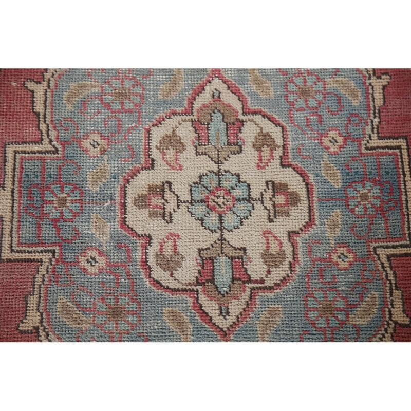 Hand Knotted Oriental 100% Wool Carpet Traditional Floral Pink Tabriz Runner Rug - 12' 9'' X 3' 3''