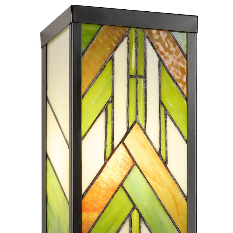 River of Goods Green Stained Glass and Black Satin Rectangular 1-Light Outdoor Wall Sconce - 6.25" x 5.5" x 16.25"