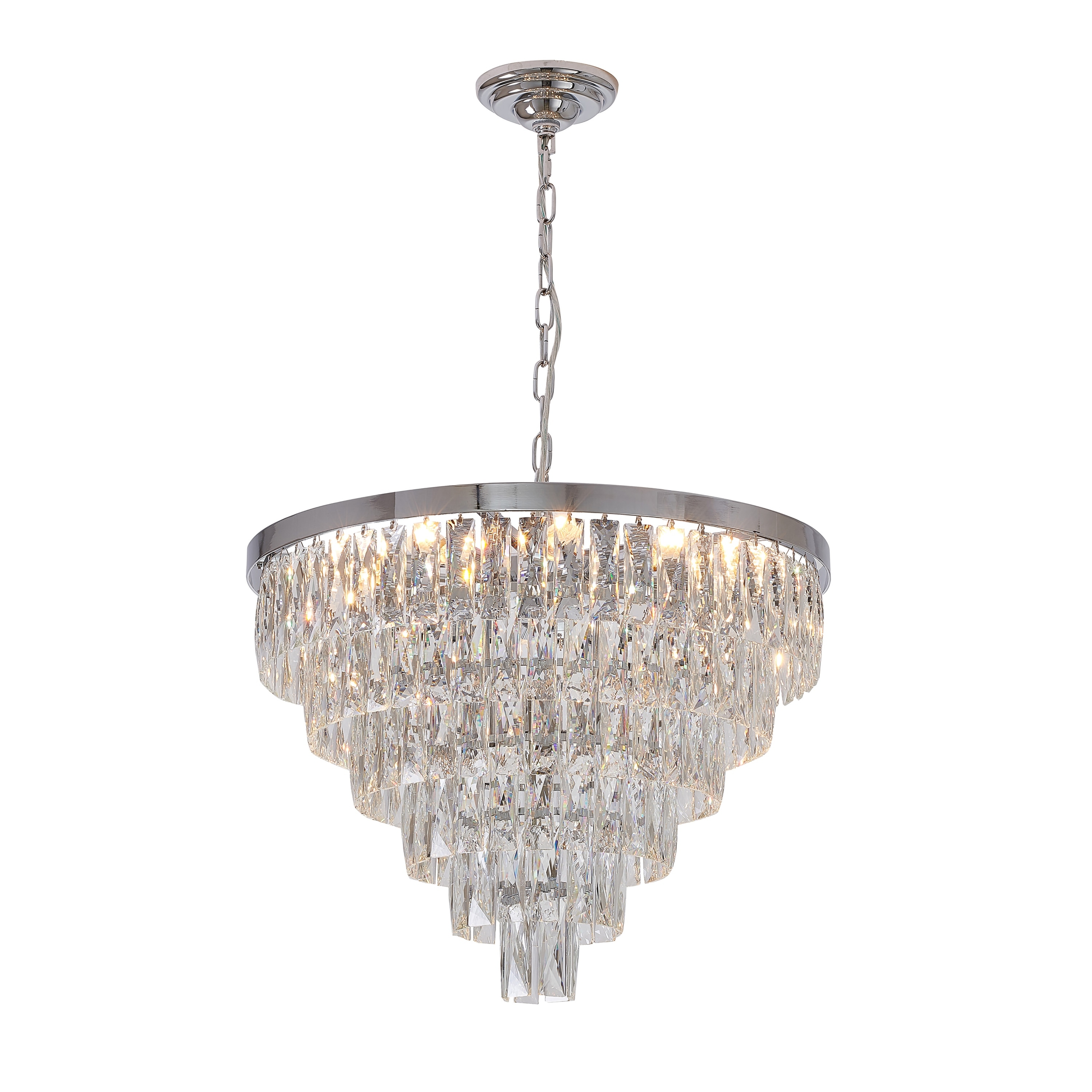 Contemporary 14-Light Chrome Metal Chandelier With Clear Crystals