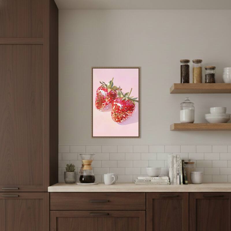 Sparkling Strawberries by Melloi Art Prints (16 x 23 in.), Framed Canvas Wall Art Print