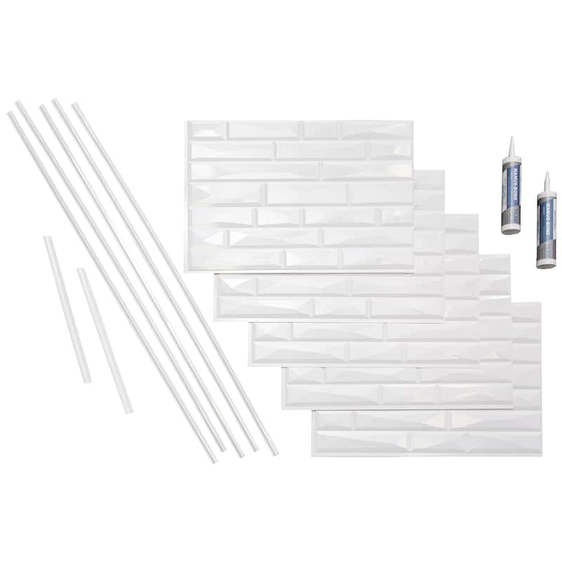 FASÄDE Vista Decorative Vinyl Backsplash Panel - 15 Sq Ft Kit - Gloss White