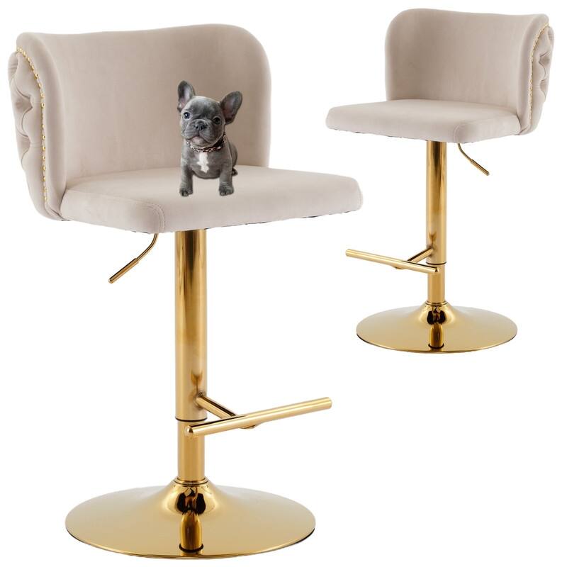 Modern Upholstered Swivel Adjusatble Height Leather Barstools Set of 6 - Set of 2 - Beige Glod