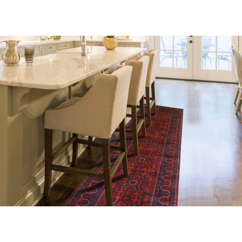 Khamyab Musayyab Red/Navy Runner - 2'9" x 12'7"