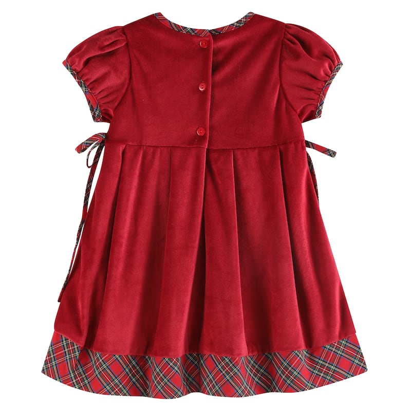 Lil Cactus Red Velvet and Christmas Plaid Bow Dress