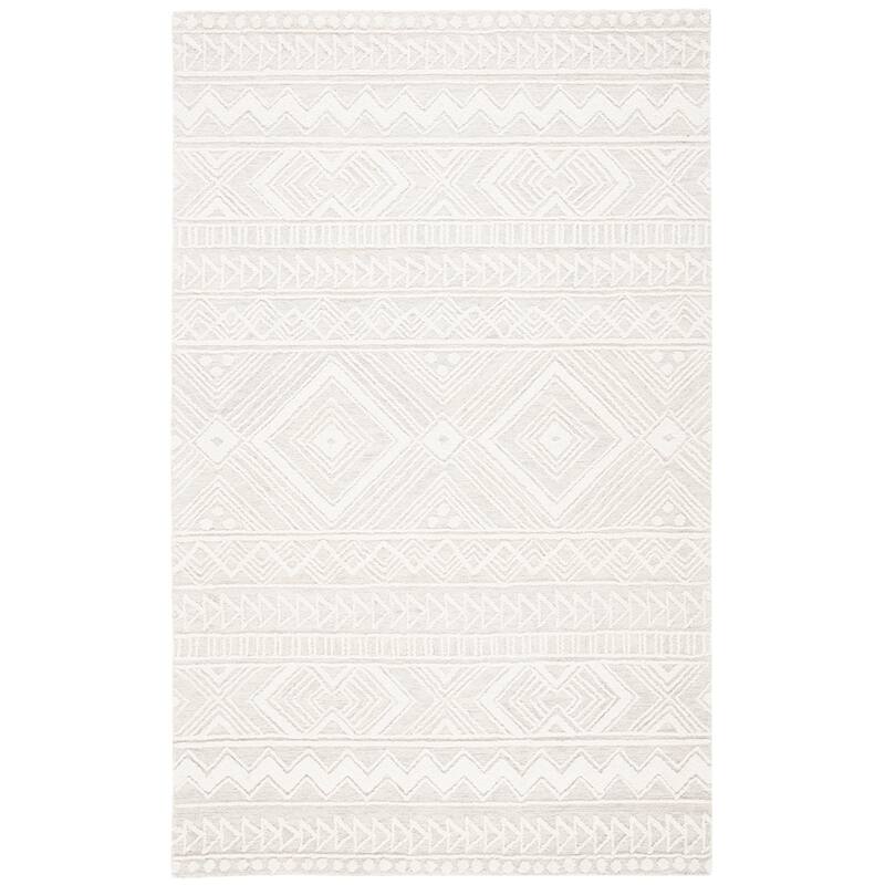 SAFAVIEH Handmade Metro Mirushe Boho Moroccan Wool Rug - 6' Square - Light Grey/Ivory