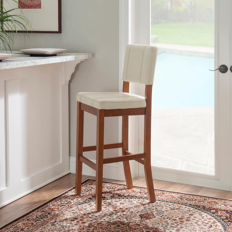 Linon Lombardy Faux Leather and Rubberwood Bar Stool - Cream/Brown