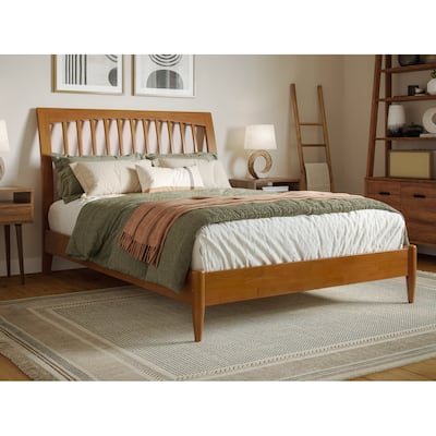 Solid Wood Low Profile Sleigh Bed with USB Charging - Full Size Platform Bed