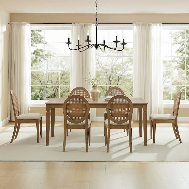 Crosley Katia 7Pc Dining Table Set For 6 Cane-Back Upholstered Chairs