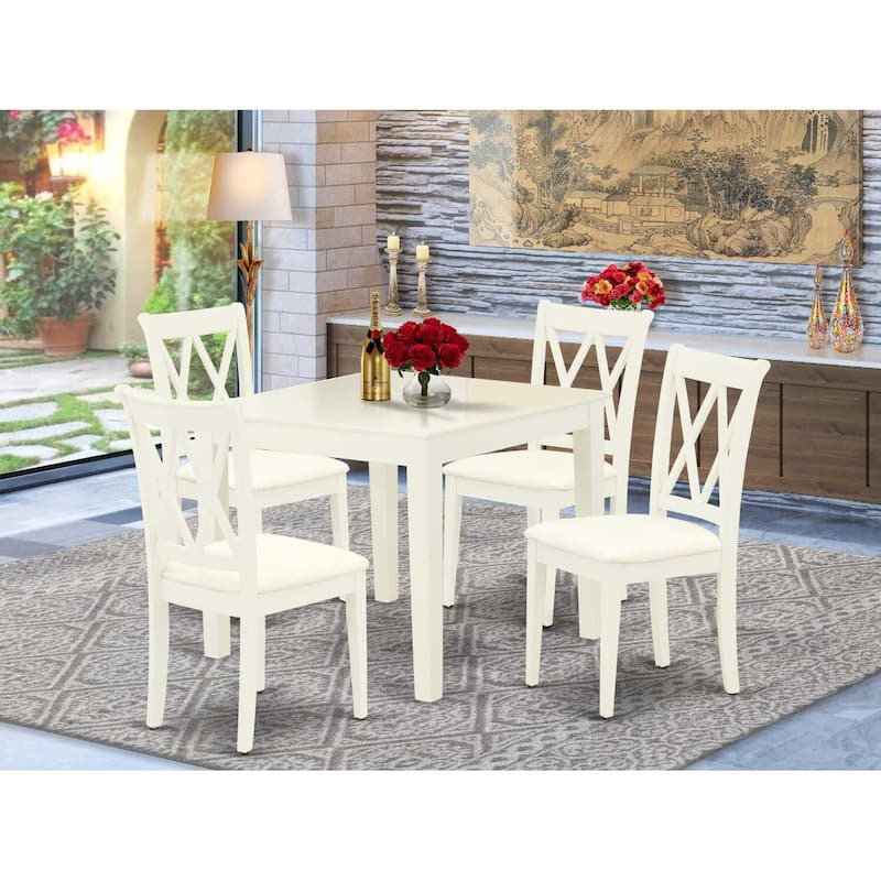 HomeStock 5-Pc Linen White Finish Solid Wood Top-Square Dining Room Set-Seats 4