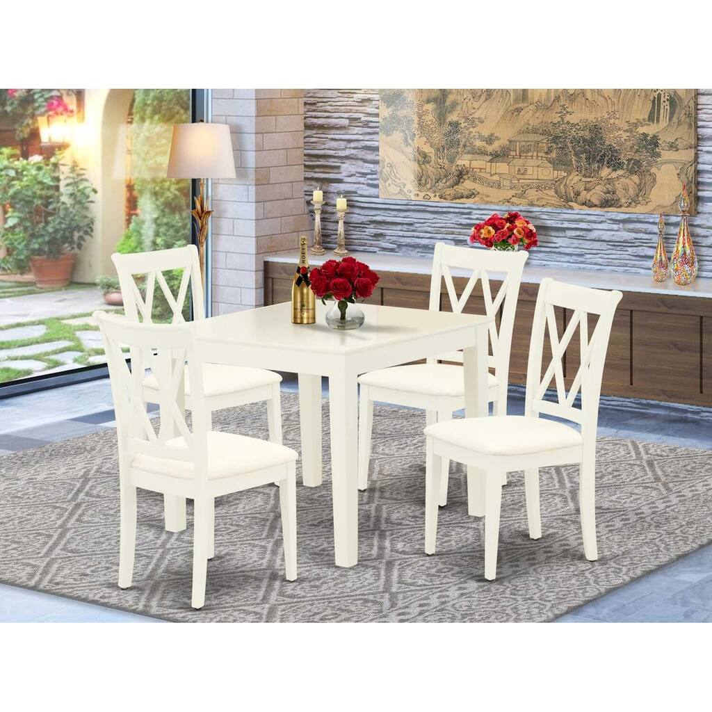 HomeStock 5-Pc Linen White Finish Solid Wood Top-Square Dining Room Set-Seats 4