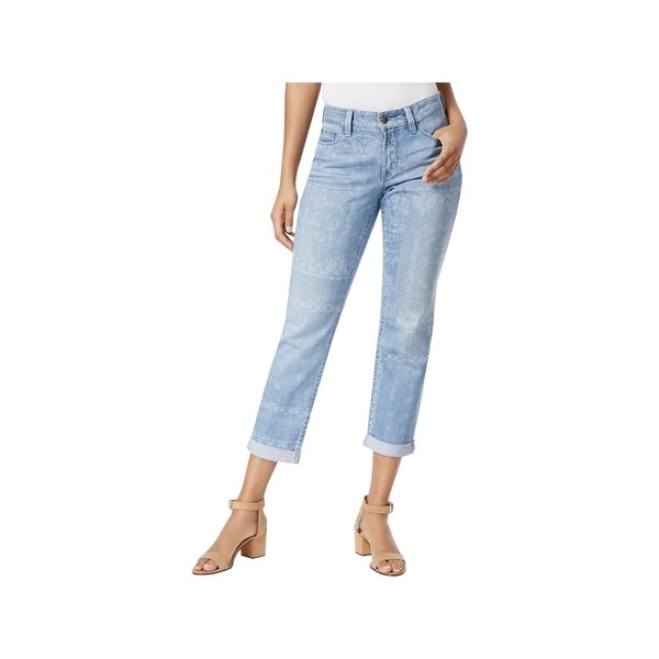 NYDJ Womens Jessica Boyfriend Jeans Medallion Print Light Wash