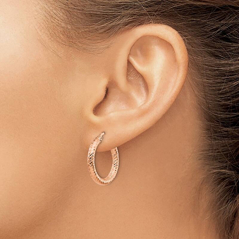 Curata 14k Yellow, Rose or White Gold Diamond Cut 3x21.5mm Hoop Earrings