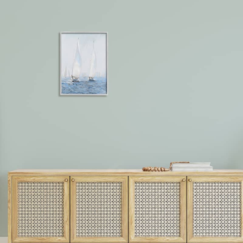 Stupell Beautiful White Sailboats Drifting Ocean Waves Painting Framed Wall Art - Grey