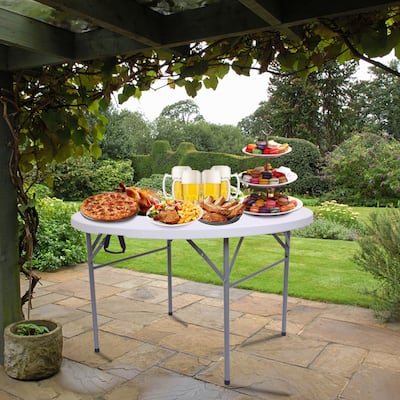 Outdoor Round Folding Table Folding Utility Table White