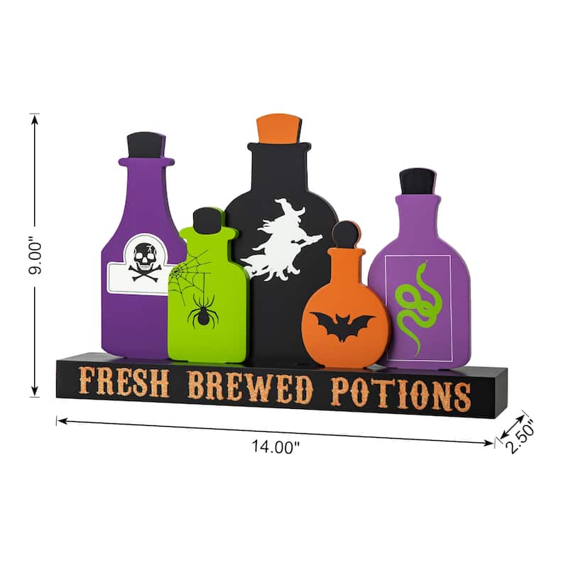 Glitzhome 14"L Halloween Wooden Poison Bottles Table Decor - Potions