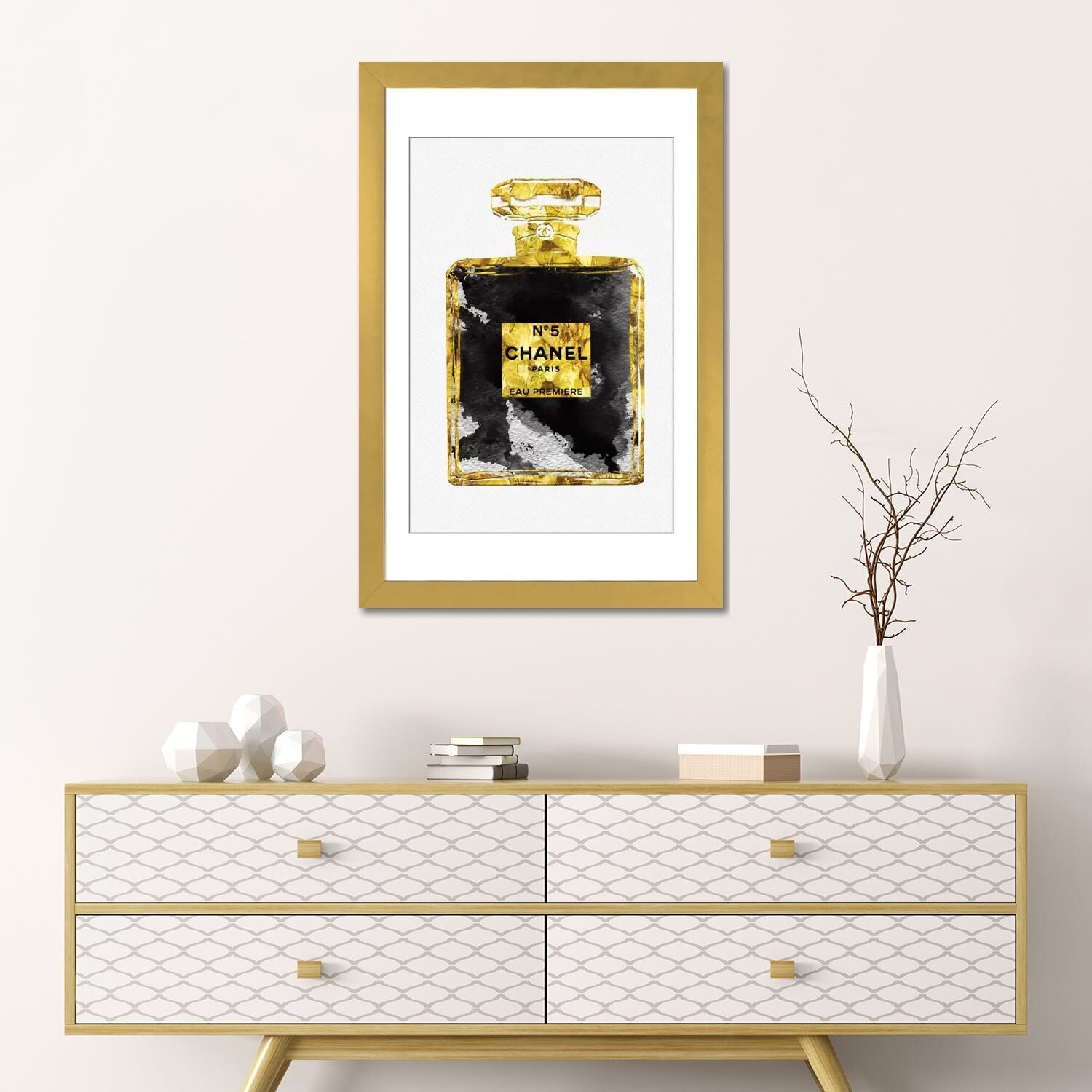 iCanvas Gold Black Copper Perfume Bottle Art I Art by Pomaikai Barron Canvas Art Wall Decor ( Fashion > Fashion Brands > Chanel art) - 18x12 in