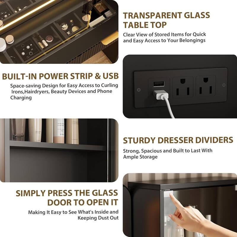 5 Drawers Vanity Desk, Makeup Dressing Table with Built-in USB Outlet Charging Station