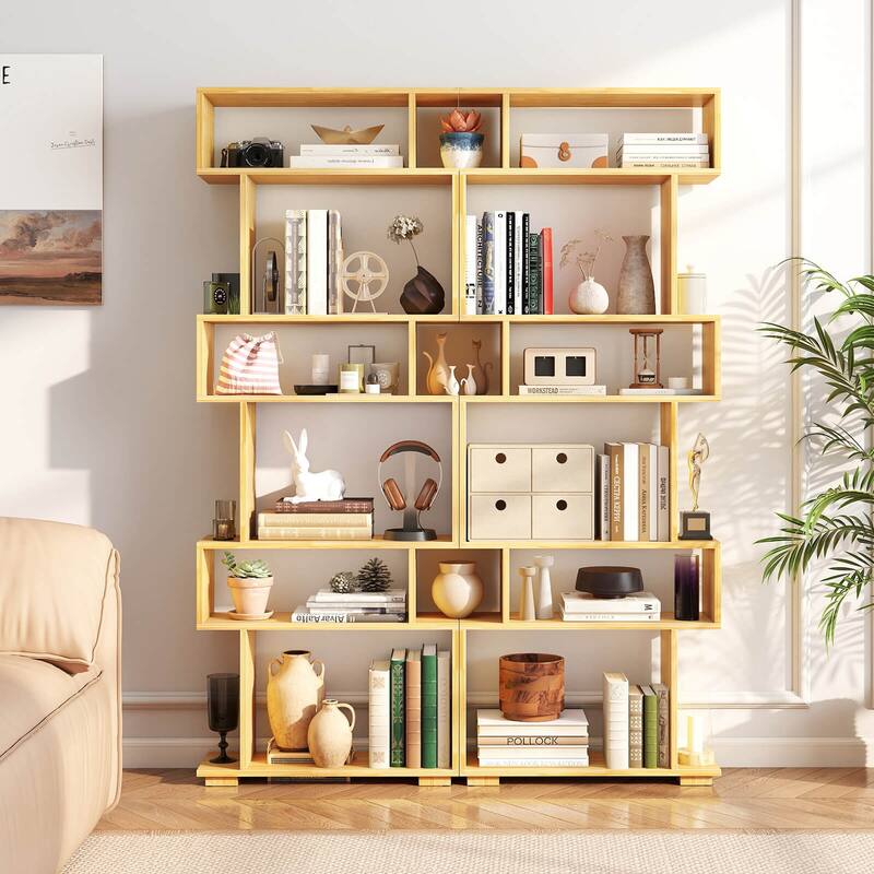 Costway 6-tier Storage Bookshelf S-shaped Geometric Bookcase with - See Details