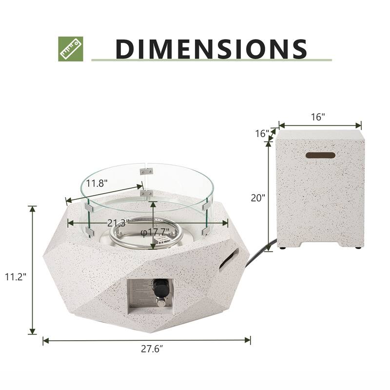COSIEST Outdoor White Hexagon Fire Pit w Wind Glass, Tank Cover
