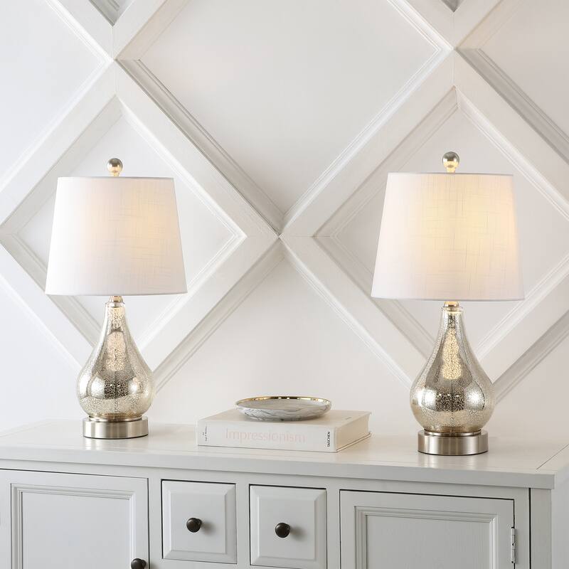 Lily 21" Farmhouse Industrial Iron/Glass LED Table Lamp with USB Charging Port, Silver (Set of 2) by JONATHAN Y - Silver