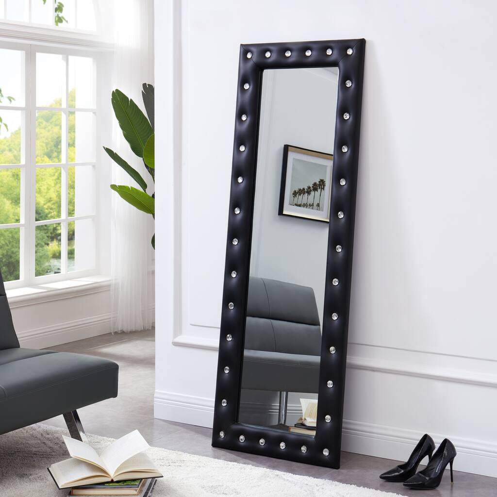 Elegant Crystal Tufted Full-Length Vanity Mirror - 63"x22" - Versatile Hanging or Leaning Mirror for Bedroom & Dressing Room