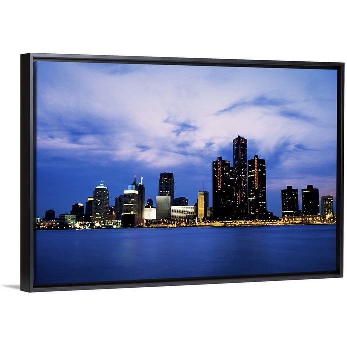 Shop Michigan Detroit Detroit River And City Skyline Black Float Frame Canvas Art Overstock 25498688
