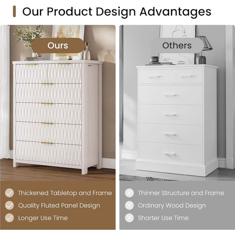 Fluted Bedroom Dresser Drawers TV Stand Drawer Organizer
