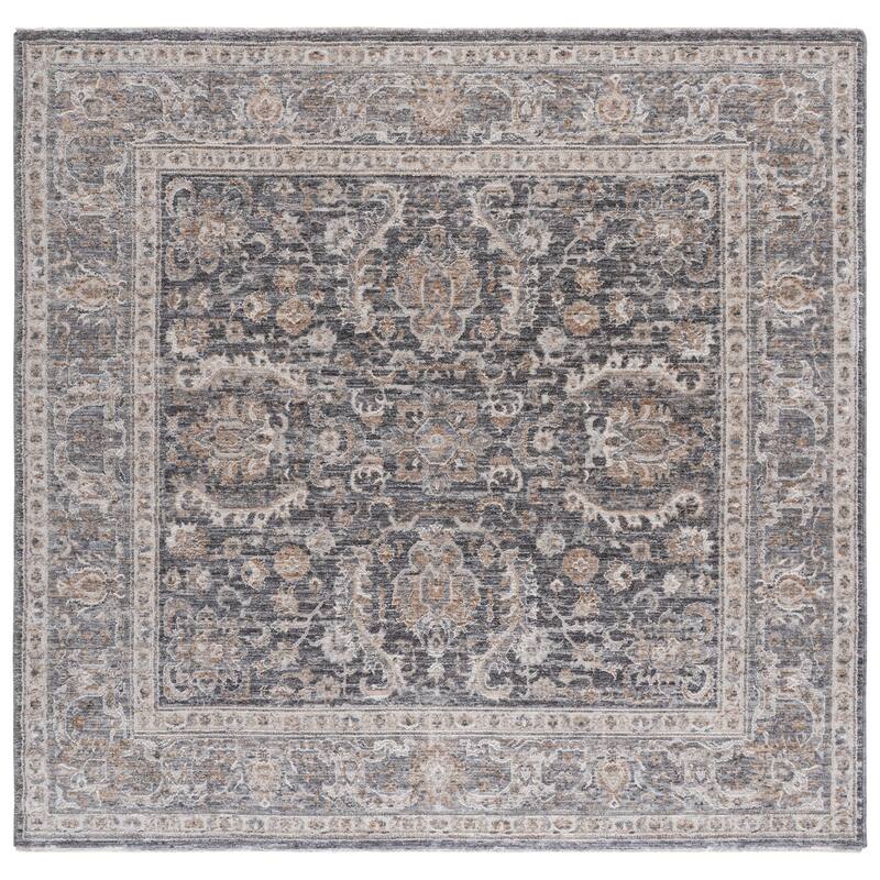 SAFAVIEH Kendal Aritina Traditional Rug - 6'7" Square - Dark Grey/Ivory Beige