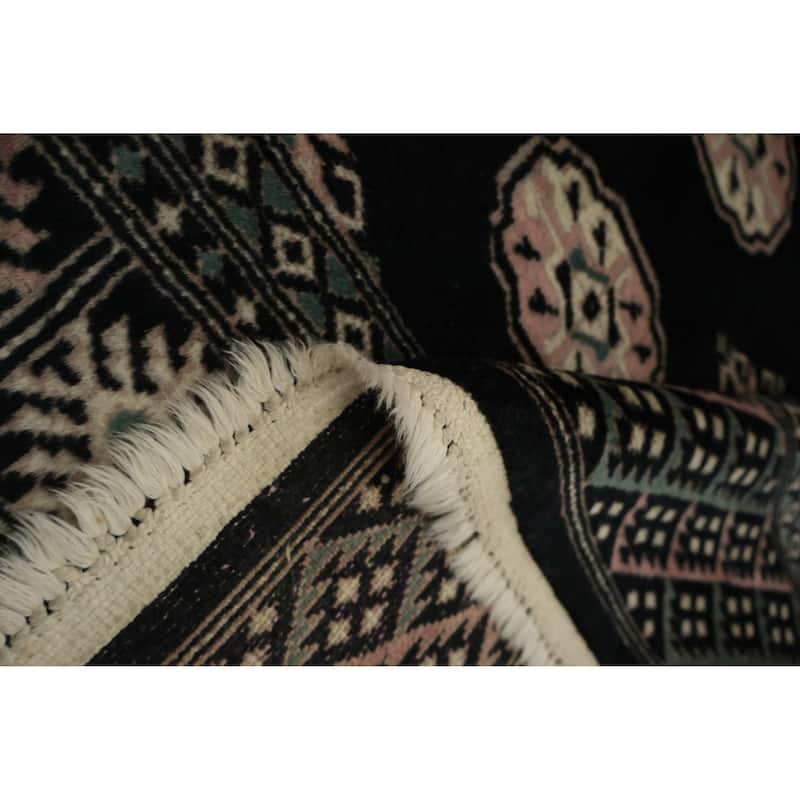 Hand Knotted Oriental 100% Wool Carpet Traditional Geometric Black Bokhara Area Rug - 6' 6'' X 4' 2''