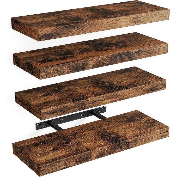 Floating Shelves, Rustic Wood Finish Wall Shelves Set of 4 - 15.8"D x 5.5"W x 1.2"H -  Rustic Brown
