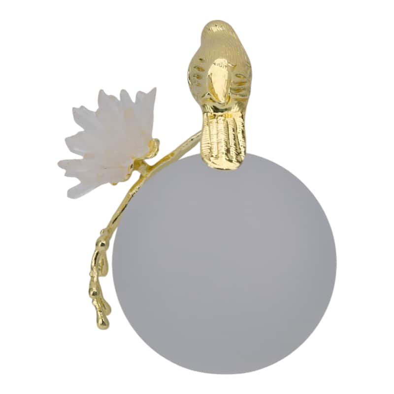 Metal Bird Statue with Crystal Sphere Base - 7", Gold & White - 7.0"