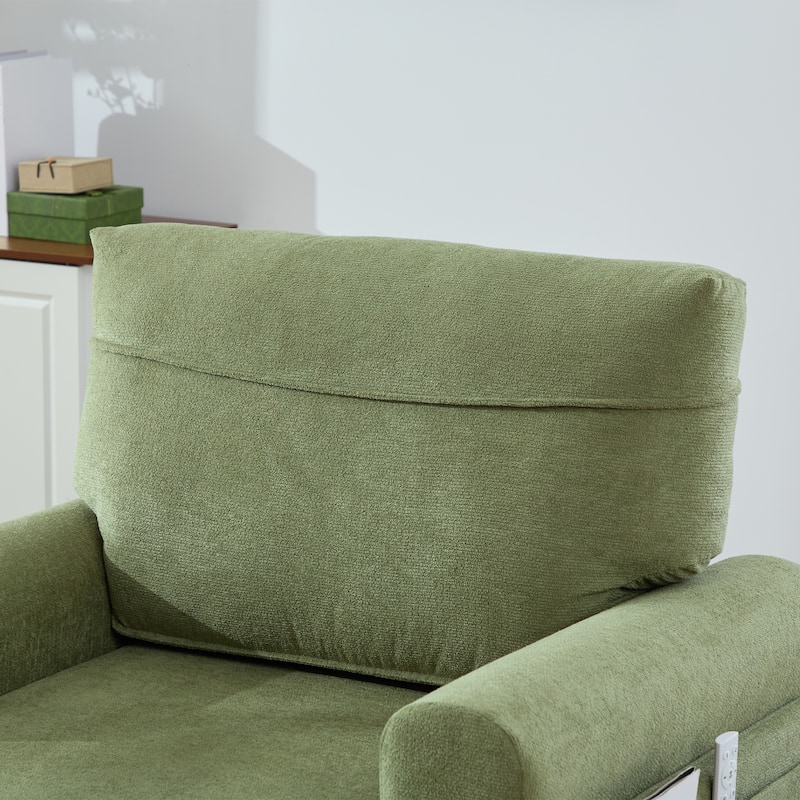 Modern Chaise Lounge Single Sofa Chair, Chenille Fabric Recliner Armchair with Side Pockets and Wooden Legs