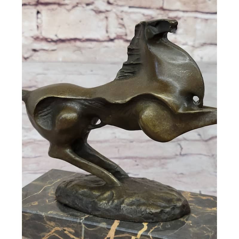 Abstract Modern Contemporary Horse Figurine Bronze Sculpture On Marble Base