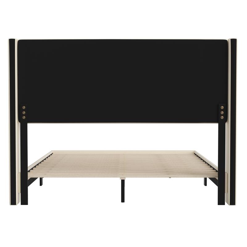Upholstered Platform Bed with Wingback Headboard