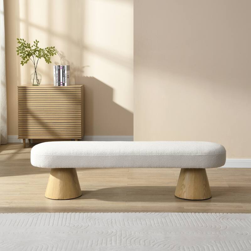 Upholstered Bedroom End of Bed Entryway Bench, Boucle Ottoman for Living Room