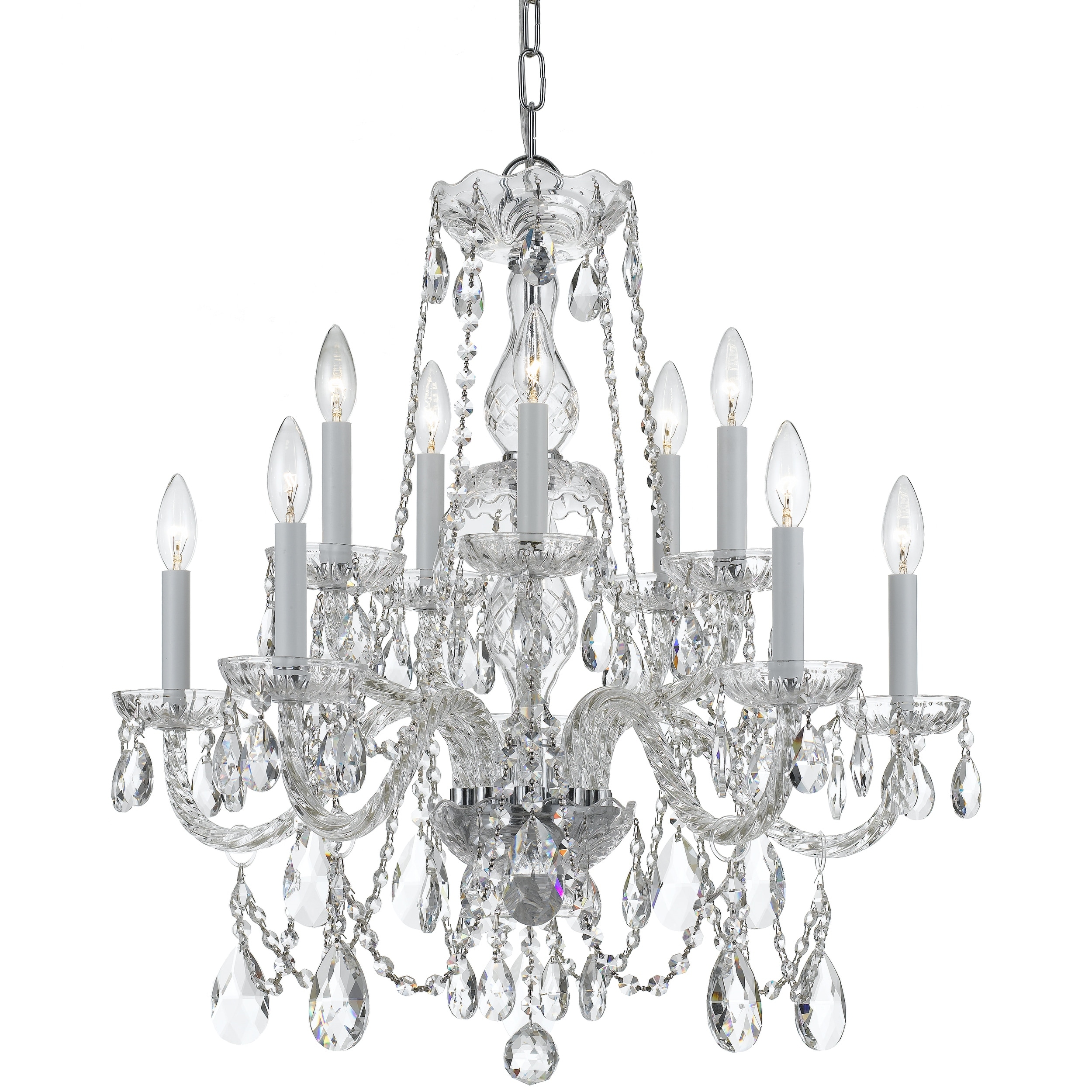 Traditional Crystal 10 Light Swarovski Strass Crystal Chrome Chandelier - 26'' W x 26'' H - 26'' W x 26'' H