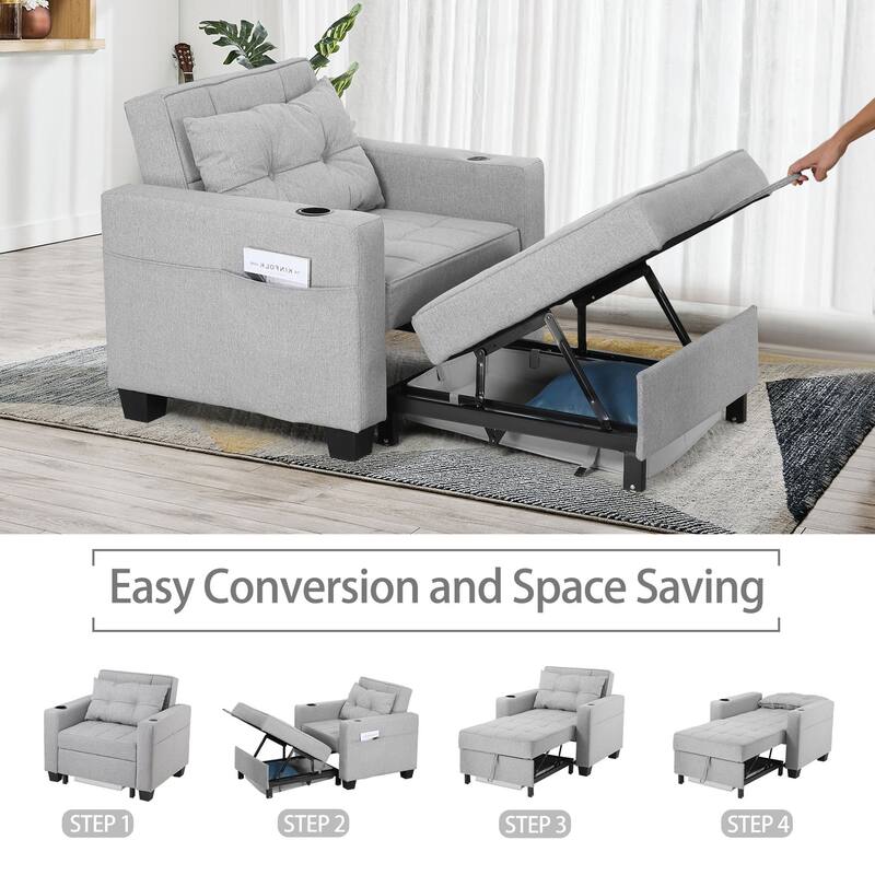 Pull Out Sofa Couch Bed Convertible Sleeper Sofa Bed with Storage Chaise, Sofa Couch