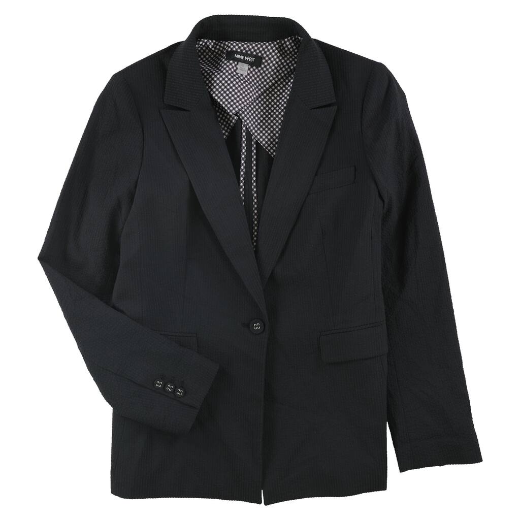 Nine West Womens Seersucker One-Button Blazer Jacket,, Black, 8