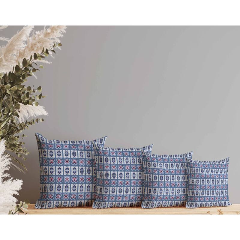 Darbari Dynasty Faux Suede Reversible Throw Pillow Blue and Red