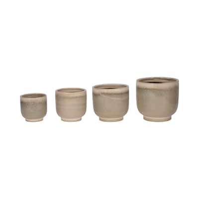 Stoneware Planters Drainage Holes and Glossy Glazed Finish (Set of 2)
