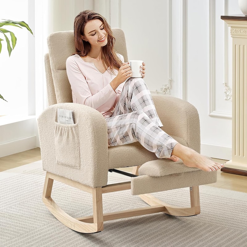 Nursery Rocking Chair with Foot Rest for Mom Nursery, High Backrest