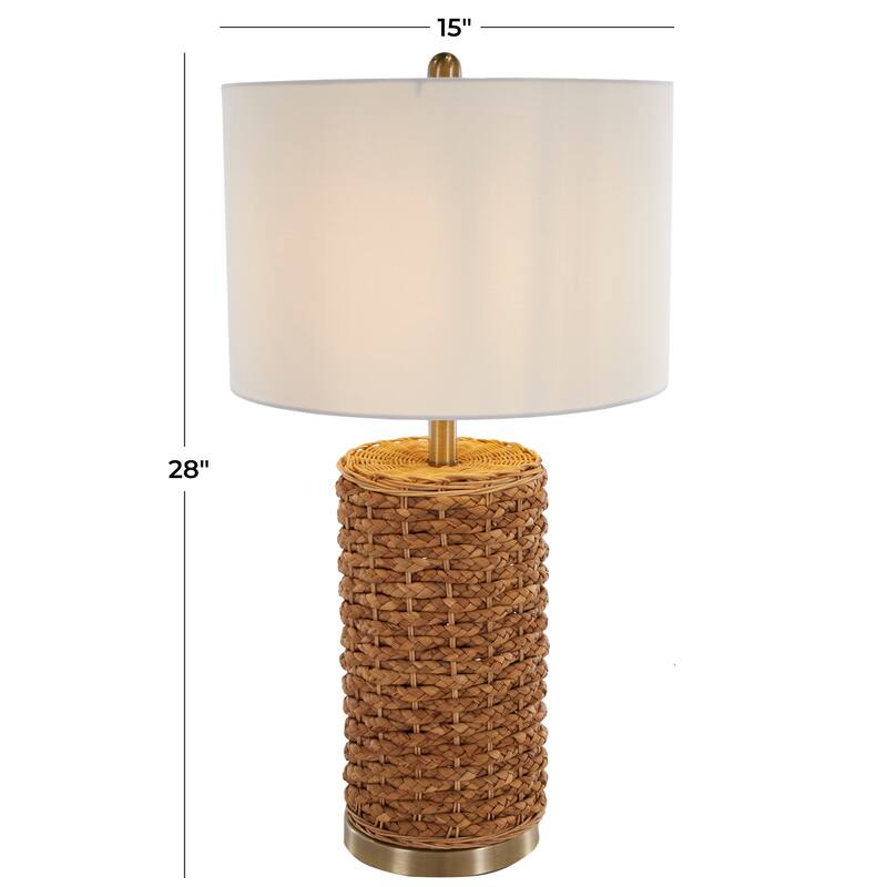 Brown Rattan Handmade Braided Room Table Lamp with Gold Accents