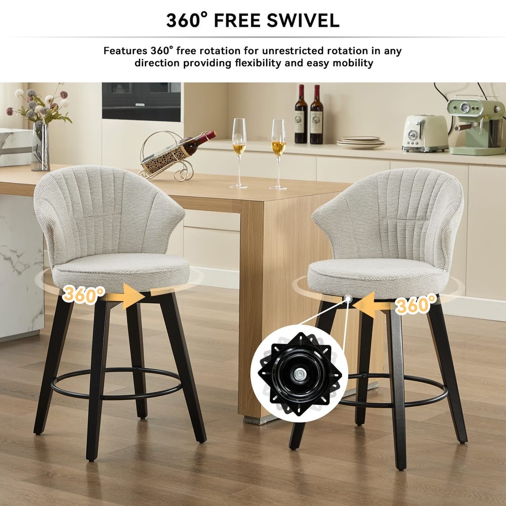 Wing Back Swivel Bar Stools Set of 2, Counter Height Adjustable Stools with Wood Legs & Leveling Feet