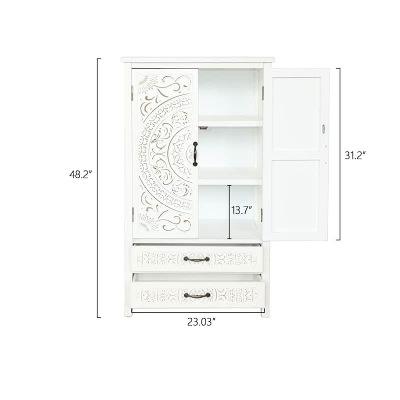 27'' White Tall Storage Cabinet with Doors and Drawers, Rustic Wood Accent Pantry Sideboard Tower for Home Organization