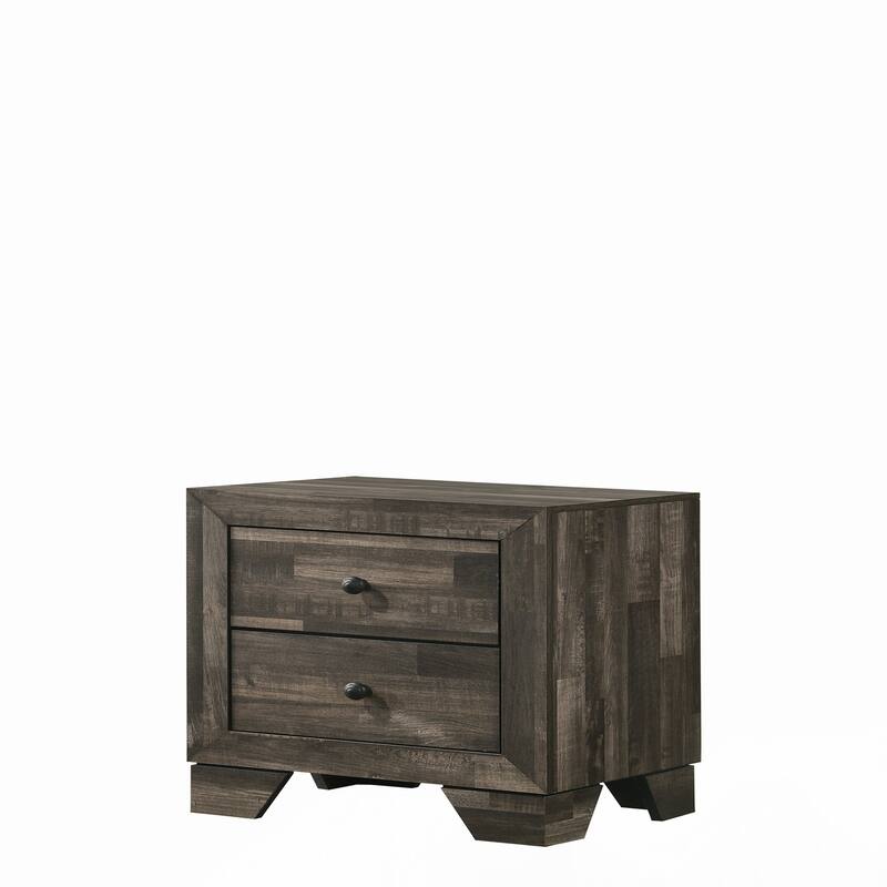 1pc Rustic Two Drawers Storage Nightstand Brown Gray Finish
