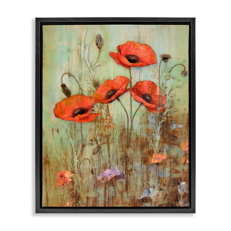 Stupell Rustic Red Poppies Framed Floater Canvas Wall Art Design by Enrico McGarrigle