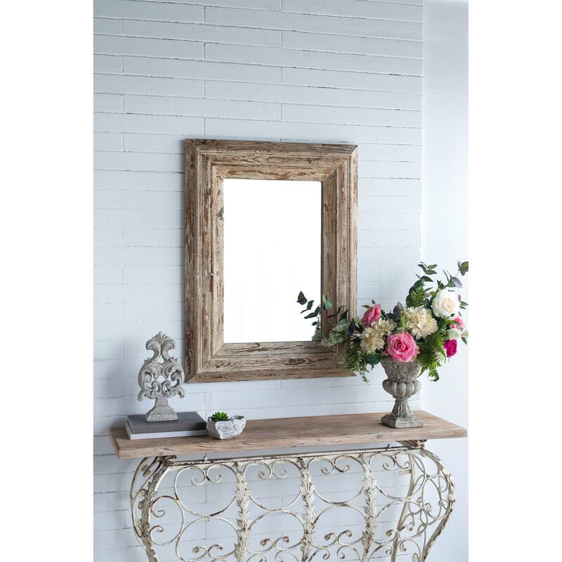 Rectangle Wall Accent Mirror with Distressed Wood Frame - Brown